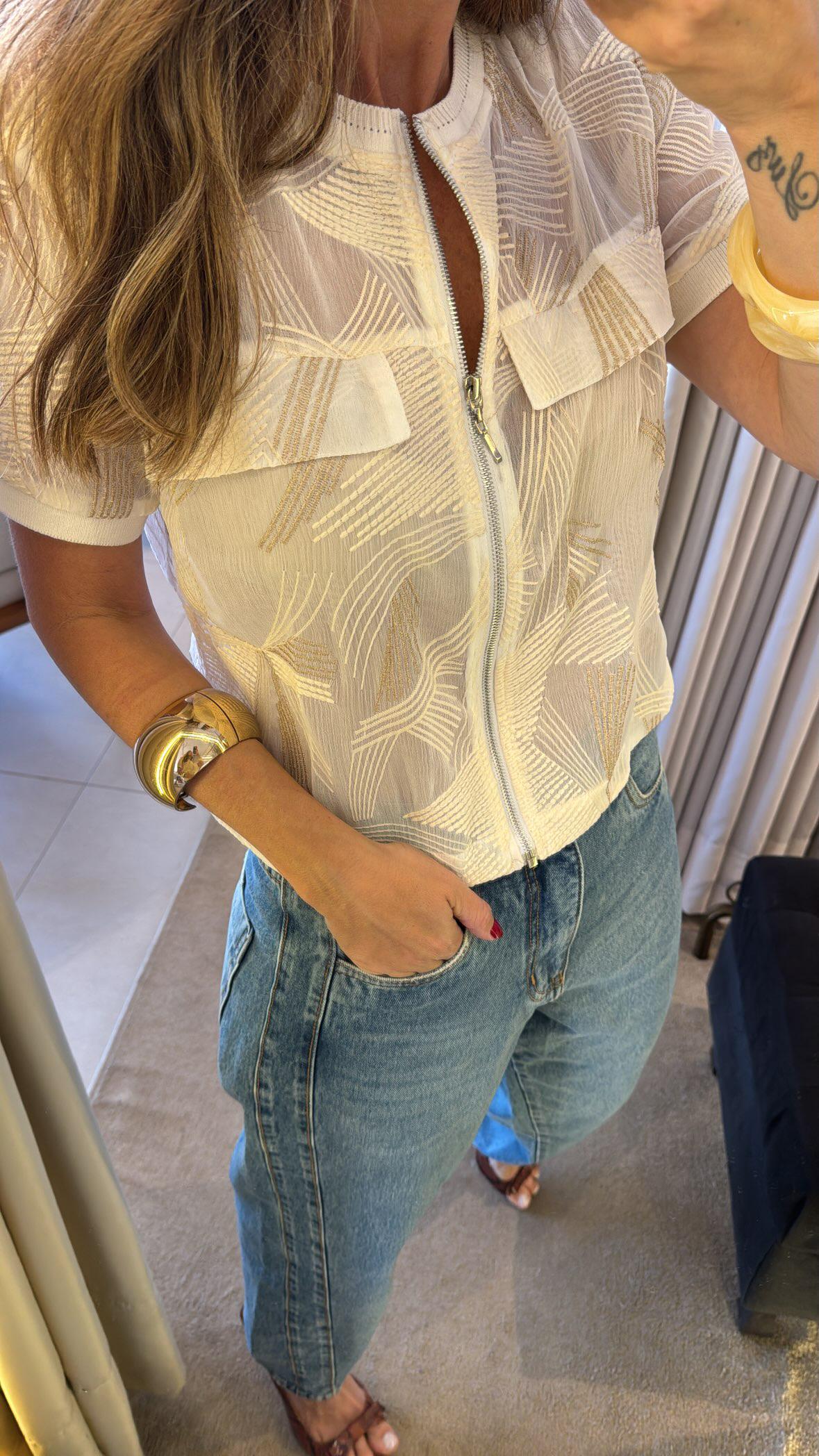 Blusa bordada ziper