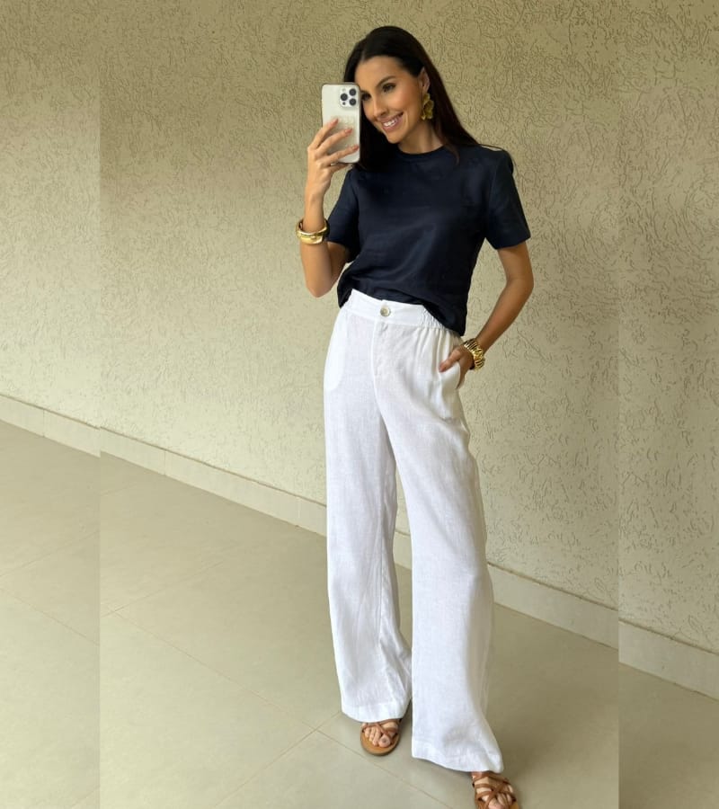 Blusa gola retilinea bordada