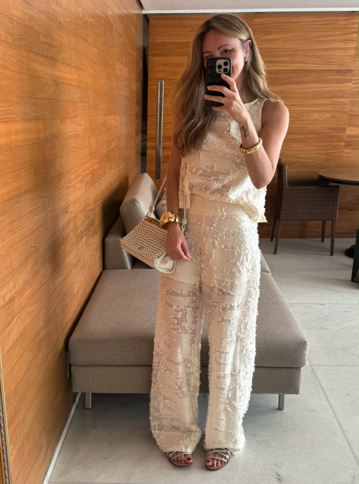 Calça em liocel com textura